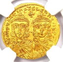 コンスタンティン 5 世 & レオ 4 世 AV ソリダス ゴールド コイン 750-775 AD - 認定 NGC MS (UNC)