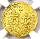 コンスタンティン 5 世 & レオ 4 世 AV ソリダス ゴールド コイン 750-775 AD - 認定 NGC Choice AU