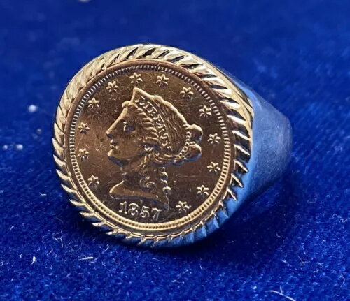 1857-S $2.50 ゴールド ピース 14K メンズ コイン リング、サイズ 11.5