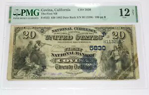 1882 PMG F12 NET - カリフォルニア第一国立銀行 20 米ドル紙幣 #45663F