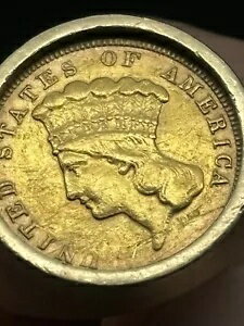 1857 $3 ゴールド プリンセス 3 ドル コイン 14K ゴールド メンズ リング サイズ 8.5