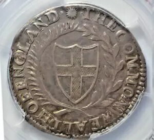 イギリス連邦、銀シリング 1651、mm 太陽、観測値。 mmのみで停止、PCGS AU55