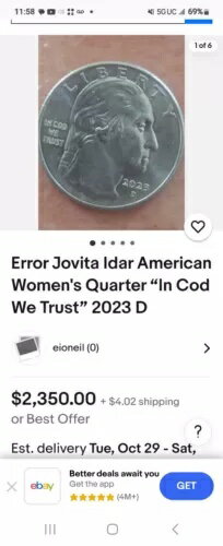 エラー・ジョビタ・イダール・アメリカン・ウィメンズ・クォーター「In Cod We Trust」2023 D