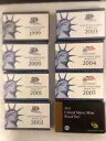 米国造幣局製証明セット 8 個セット 1999 〜 2005 + 2011、OGP および COA 付き