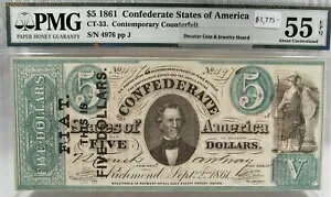 1861年 $5 CT-33 南北戦争南軍 ミネルバ 偽紙幣 広告付き PC-178
