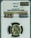 1968 D ジェファーソン ニッケル NGC MS67 MAC 4FS $30,000 FS MAC SOLO 最高級スポットレス