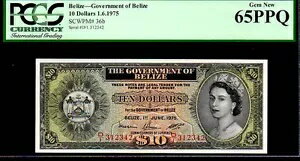 ベリーズ P36b 「クイーン エリザベス 2 世」 $10 1975 PCGS 65PPQ