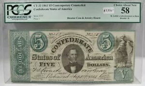 1861年 $5 CT-33 南北戦争南軍 ミネルバ 偽紙幣 広告付き PC-176