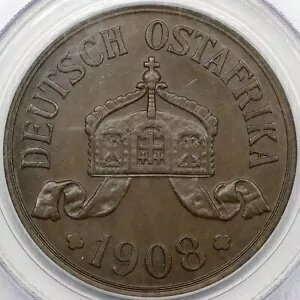 1908-J 5 ヘラー・ドイツ語東アフリカ - PCGS AU 58
