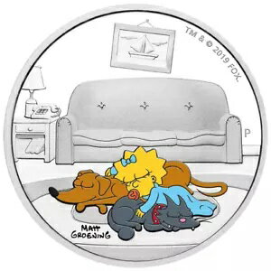 2019 ザ シンプソンズ マギー、サンタの小さなヘルパー + スノーボール 1 オンス シルバー プルーフ コ..