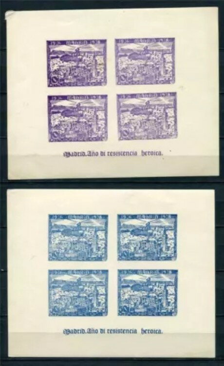 スペイン 1938 シート（2）マドリード 英雄的抵抗 ヘリコプター 現地証拠？ MNH 2418