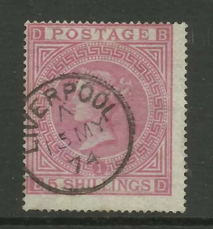 1867/83 Sg 126/7、5/- Rose (BD) プレート 1、Fine Liverpool CDS Fine used {TT1449-4}
