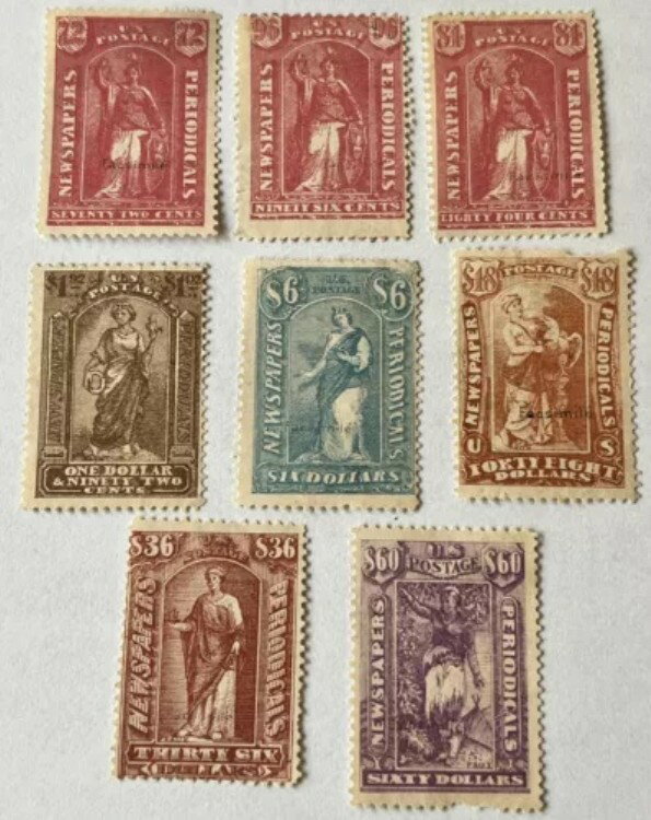 初期の新聞定期刊行物ファクシミリ切手 72セントから60ドル相当