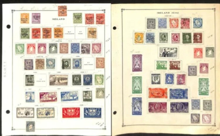 スコット・インターナショナルの25ページのアイルランド切手コレクション、1922-1976年（BD）