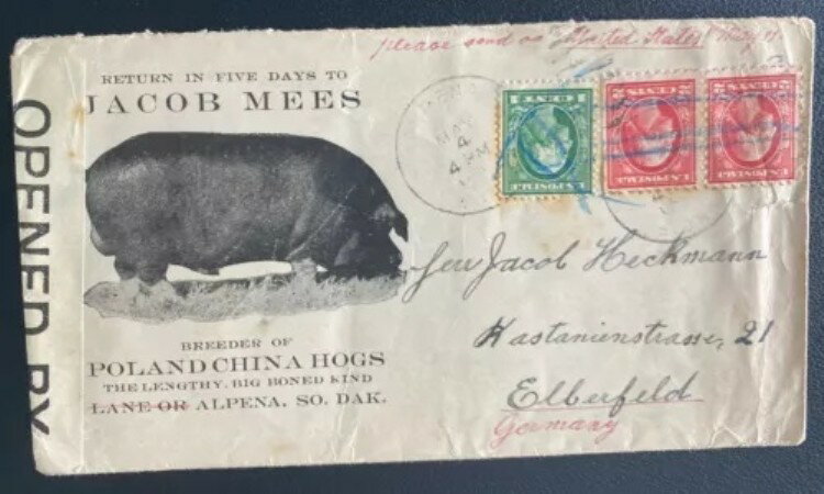 1915年 アルペナSD USA 広告イラスト ドイツ向け検閲表紙