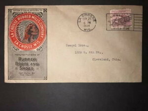 1934年 米国航空郵便カバー ラクロス(ウィスコンシン州)からクリーブランド(オハイオ州)へのラバーミルズ社