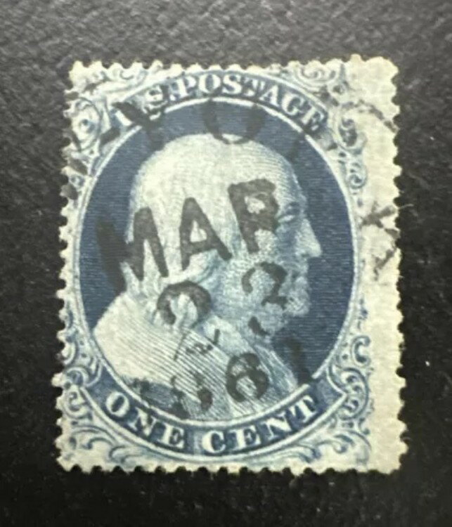 米国スコット#23 1857 1セント ベンジャミン・フランクリン タイプIV、青、ミシン目入り 15