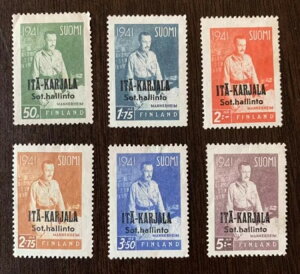 1942年 東カレリア切手セット #N16-N21 フィンランド占領 ロシア マンネルヘイム