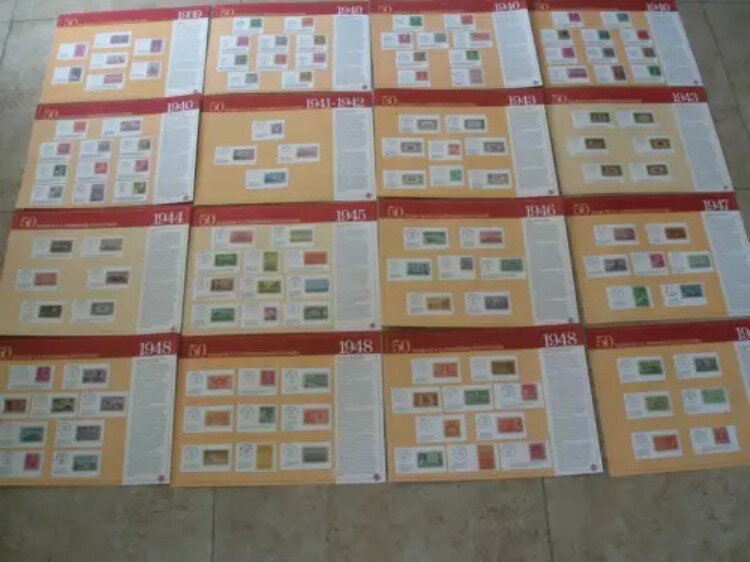 米国記念切手発行50周年記念 16枚のパネル 1939-1949年