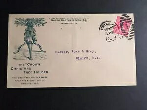 1897年 アメリカ クリスマスカバー フィラデルフィア(ペンシルベニア州)からエルマイラ(ニューヨーク州)までのクラウンクリスマスツリーホルダー