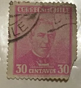 南米切手、チリ。赤と青のインクの切手。