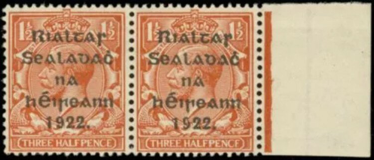 アイルランド 1922年 1?d 赤茶色 トムオーバープリント 未マウント - 37535