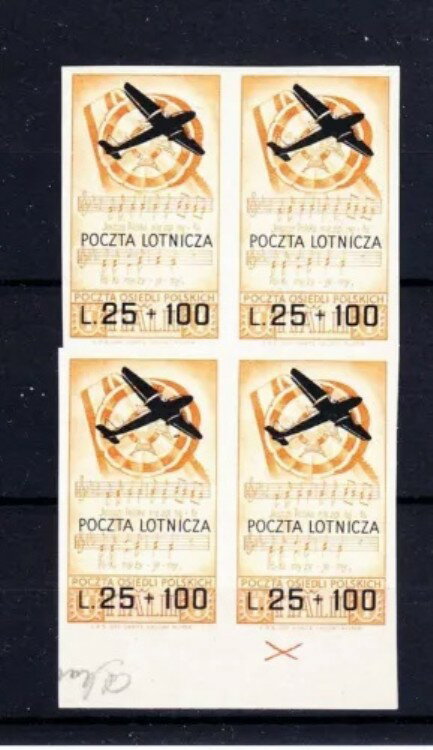 ポーランド 1946 イタリアの元捕虜のポスト フィッシャー 10A / ZL 1400、- BL。4 MNH **