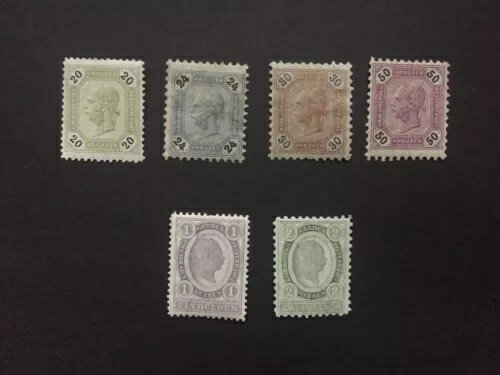 オーストリア切手 1891/1896、MNH、ANK#63/68、皇帝フランツ・ヨーゼフ1世
