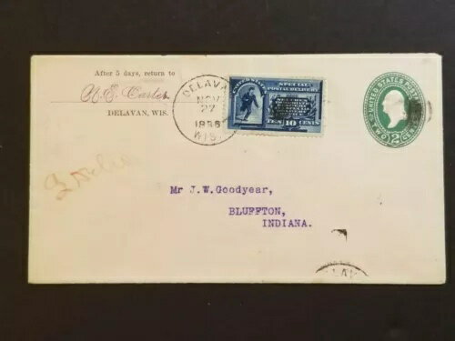 1896年 デラバン（ウィスコンシン州）からブラフトン（インディアナ州）への特別配達切手（E1）カバー