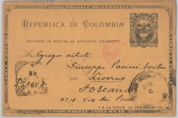 50355 - コロンビア - 郵便便箋カード：ヒネストローザ・ダサからパチーニ音楽まで