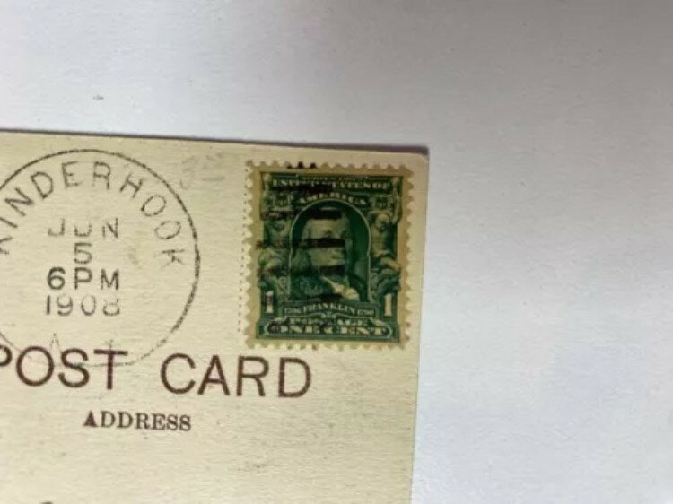 1902年ベン・フランクリン米国1セント希少切手（緑色）1908年マウント・ビーコンのポストカードに使用