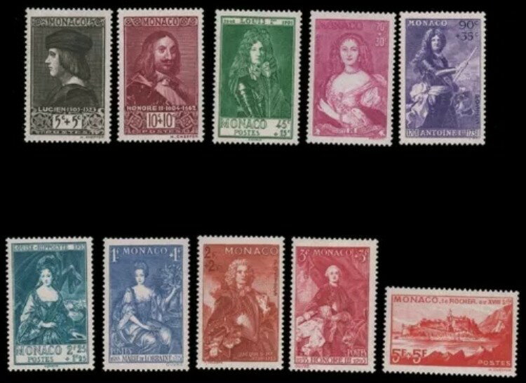 モナコ #YT185-YT194 ミント 1939 グリマルディ ロイヤル オノレ ルイ [B26-B35]