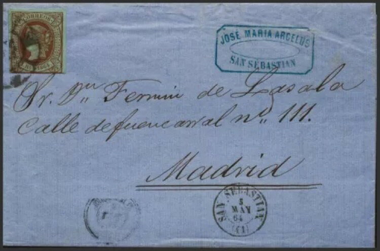 イサベル2世。へこみのない時代。カバー67。1864年。1レアル・カスターニョ。サン・セバスティアンA