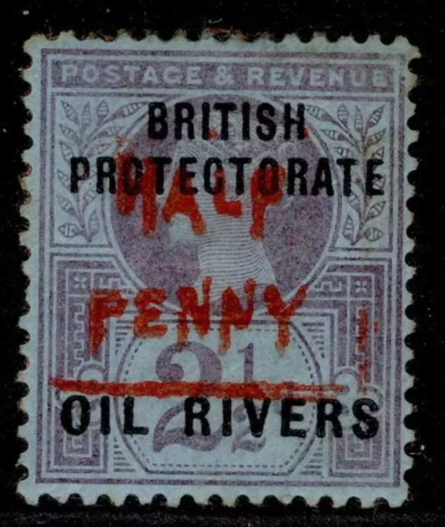 ナイジェリア - ニジェール海岸保護領 QV SG31、1/2dオン2d(verm)、M 新品。カタログ価格 650ポンド。