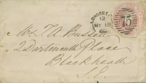 GB 郵便用便箋の非常に初期の使用法の切り抜き 18.5.1860 QV 1 d ピンク ロンドン EC