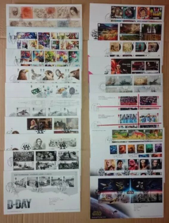 GB 2019 タレント以上のSHSを備えた21個のタイプされたFDC初日カバーのコレクション