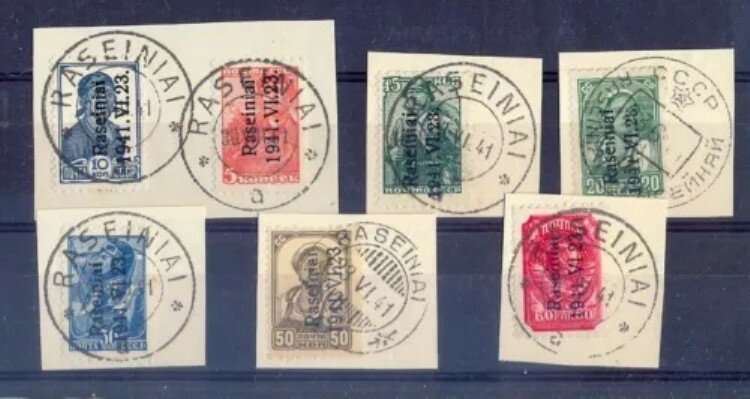 11104 ドイツ（リトアニア）、1941年、6枚のカバー印刷、7枚のオーバープリント、ドイツ語で使用