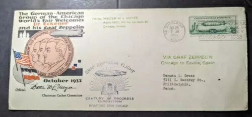 1933年 USA LZ 127 グラーフ・ツェッペリン飛行船、イリノイ州シカゴからペンシルバニア州フィラデルフィアまでをカバー