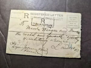 1902年 イギリス領インド書留郵便カバー トリヴァンドラムからロンドン EC イングランドへ