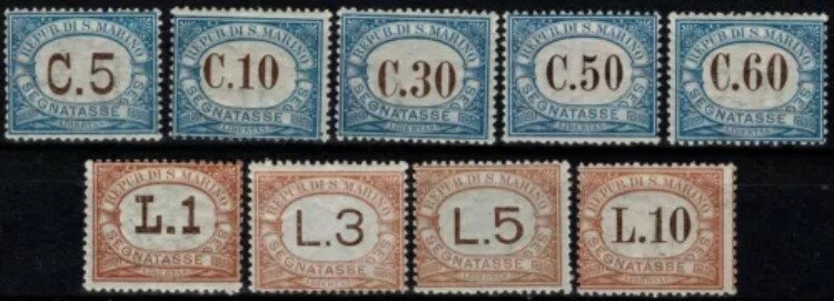 1925年サンマリノ郵便料金完全シリーズ9種類 MNH MF78652-