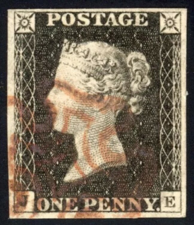 イギリス 1840年 ペニーブラック Sc# 1 赤いマルタ十字付き 4 余白コピー??
