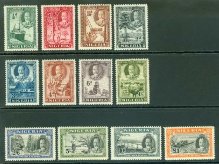 SG 34-45 ナイジェリア 1935年 限定硬貨 1/2ペンス-1ポンド。軽くマウントされた新品同様の良好な状態です。