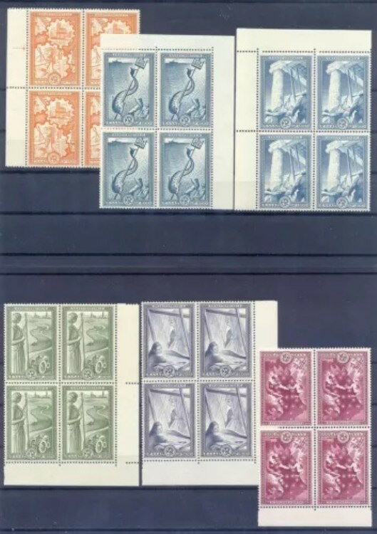 ギリシャ 1951 年マーシャル プラン (復興) 発行 4 MNH VF ブロック。