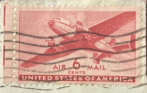希少な1940年代の赤色6セント米国航空郵便切手