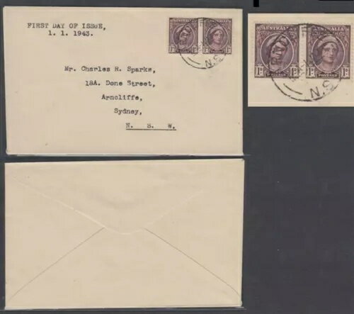 オーストラリア 1943 1d. ブラウン クイーンエリザベス FDC (ID:QW244)