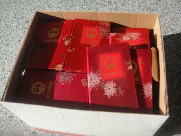 中国 PRC 92 シルクハードカバー切手帳、中国紋章付き素敵な花柄シルク