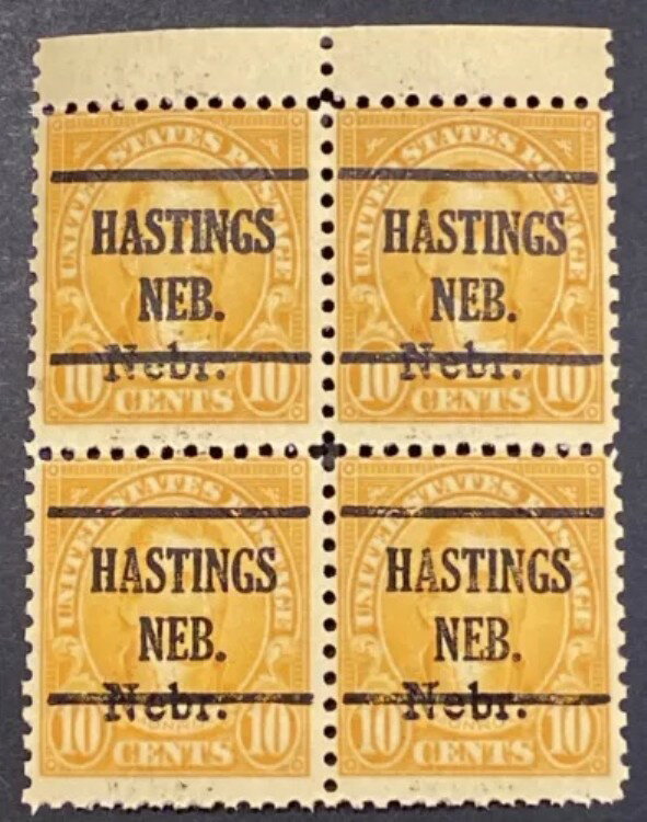 米国郵便切手 #679 ブロック 4枚セット 消印済み - ヘイスティングス ネブラスカ - ミント OG NH