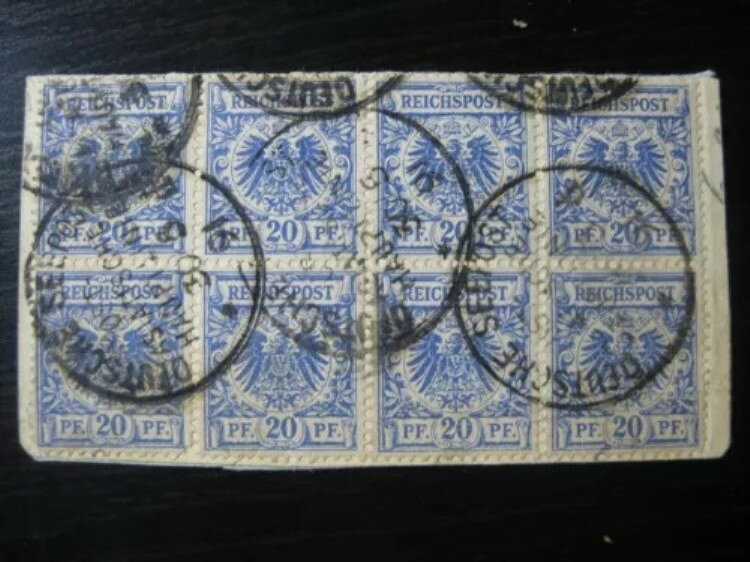 中国ドイツ事務所コロニーMi. #V48a中古先駆者切手ブロック！CV $575.00