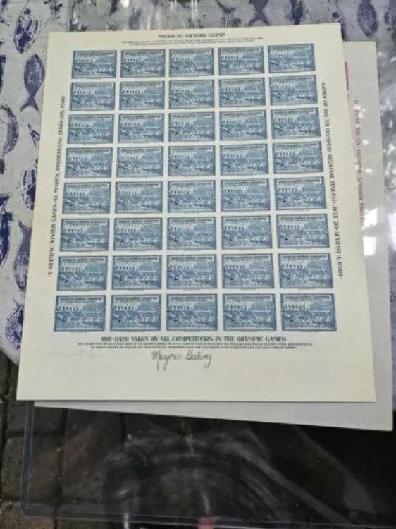 1948年米国オリンピック切手シート4枚（署名入り）