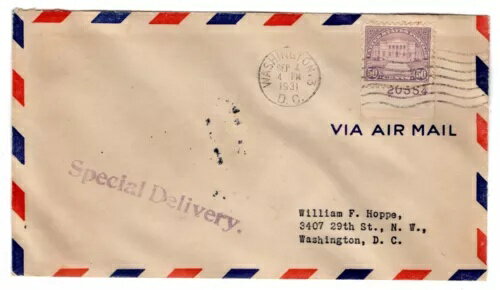 #701 アンフィシアター 50セント FDC 1931 プレート # シングル航空便特別配達